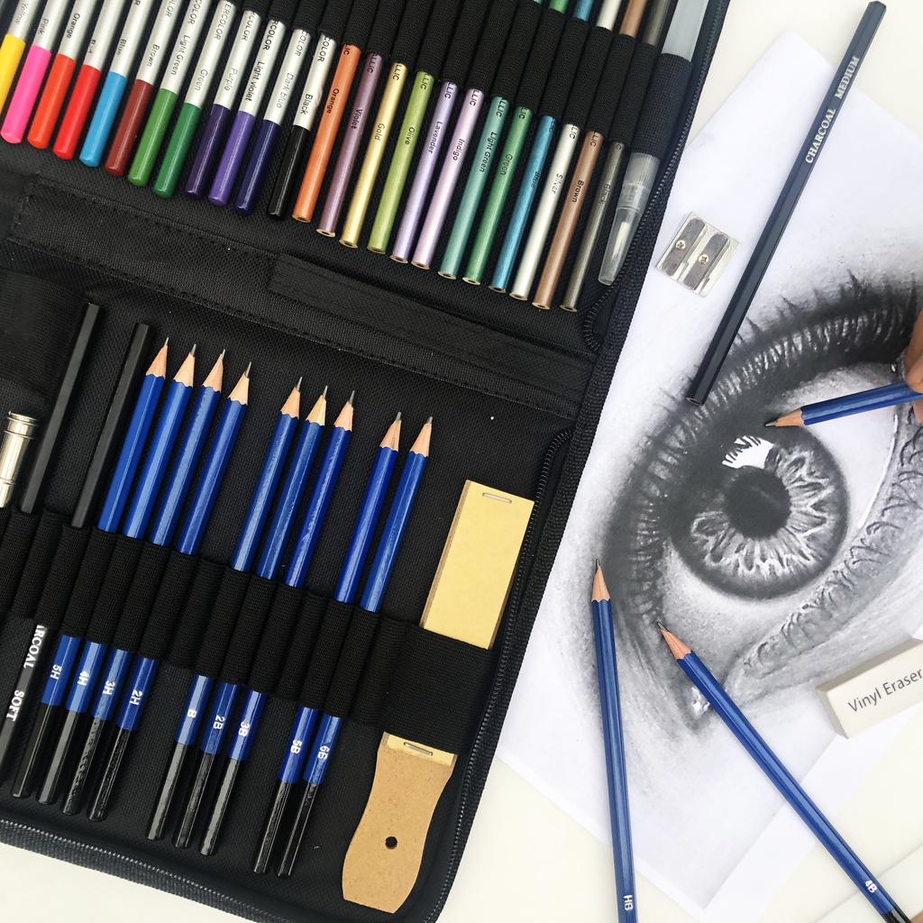 Hot Sale 51pcs Sketching Pencil and Watercolor Pencil Set in Nylon Case