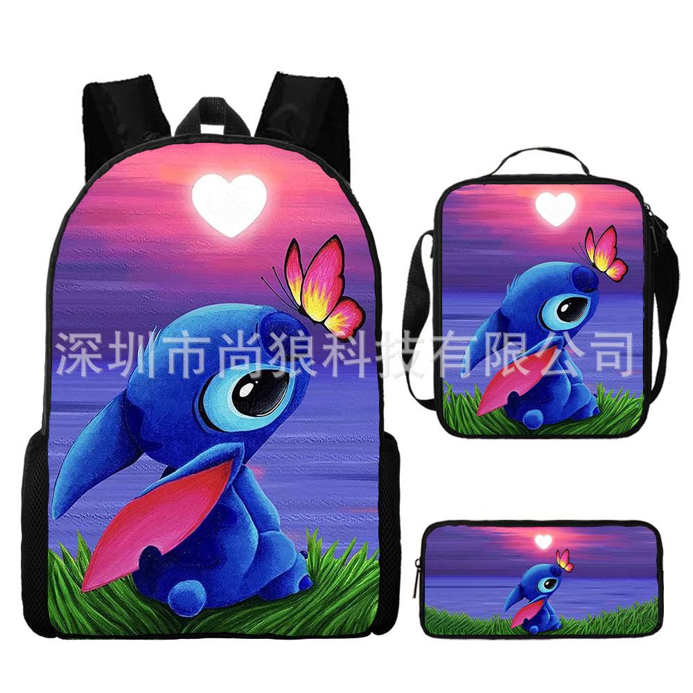 New animation cartoon stitc three-piece schoolbag, primary and secondary school backpack, backpack