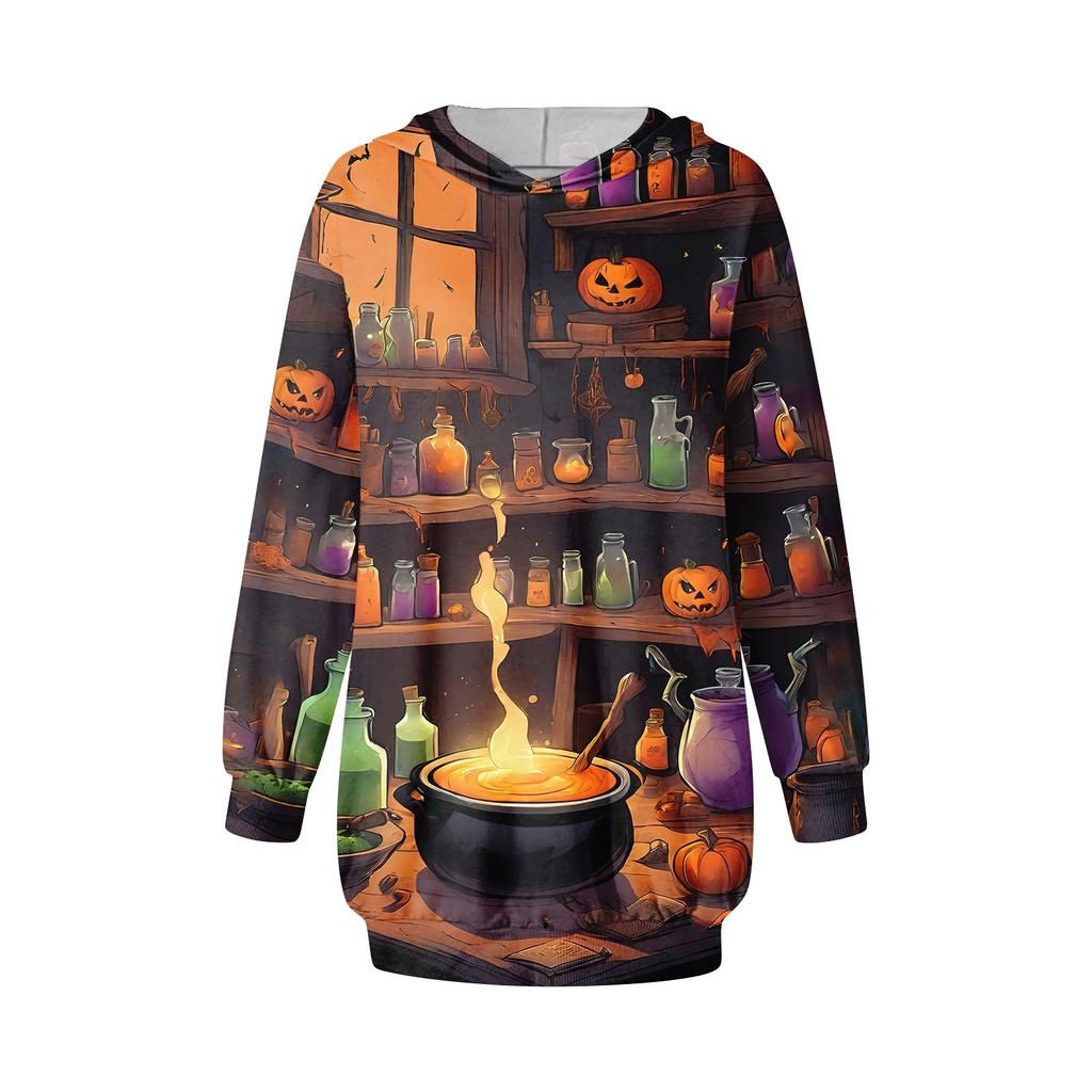 Women's Fashion Loose Casual Pocket Long Sleeve Hoodie Printed Sweatshirt Top