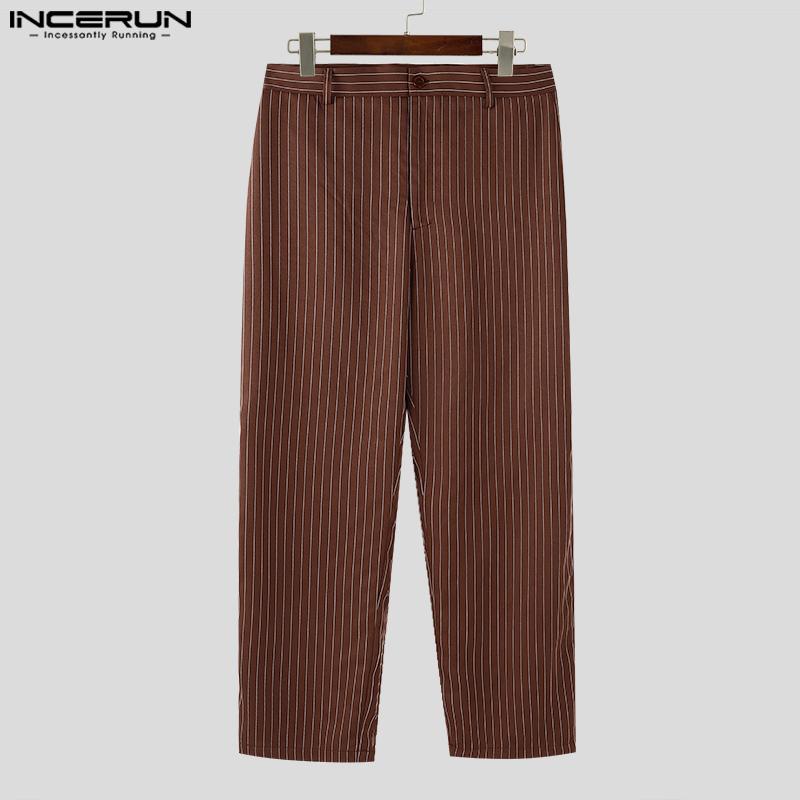 INCERUN Двухсекционный мужской круглый вырез полосатый разрез длинный рукав рубашки повседневный костюм брюки комплекты