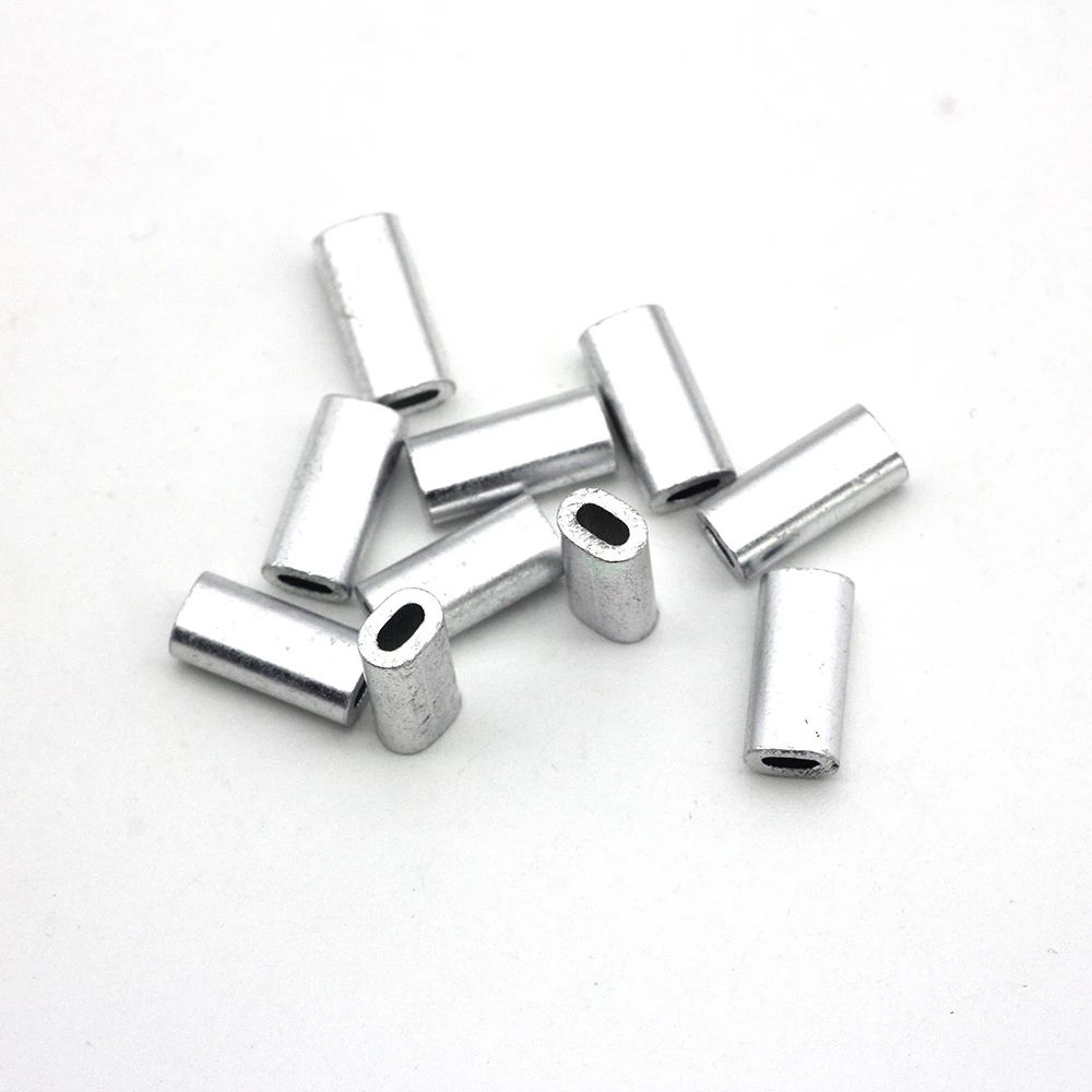 Aluminum Fishing Crimp Sleeves 100pcs/lot Double Oval Fishing Line Crimping Tube Wire Crimp Connector Accessories 1.0-2.0mm