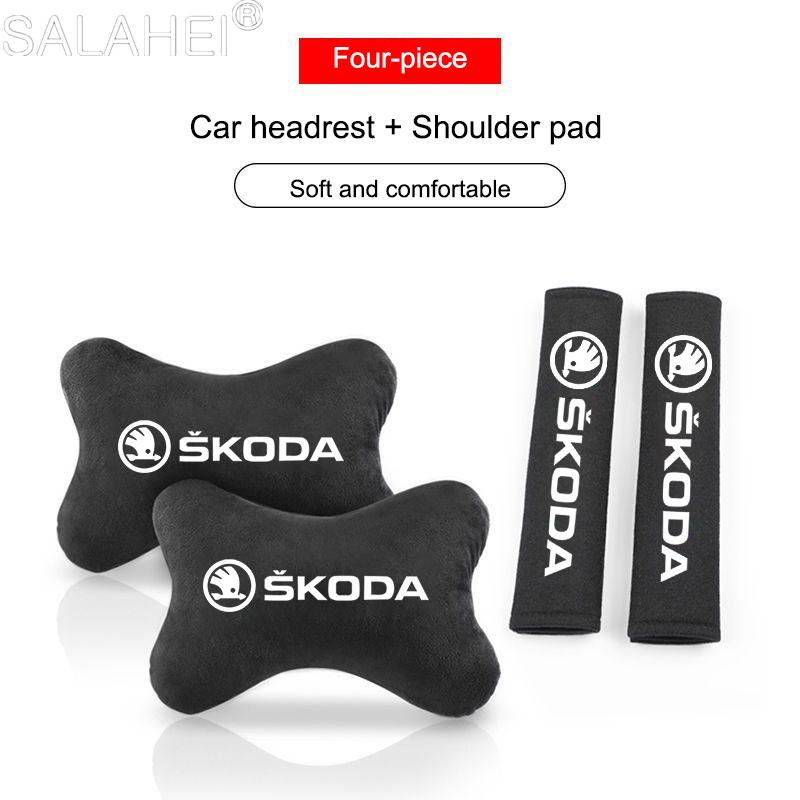 BPCN4 Car Headrest Neck Pillow Seat Belt Shoulder Pad For Skoda Fabia 1 2 Octavia a7 RS Superb Rapid Yeti Karoq Vision Accessories