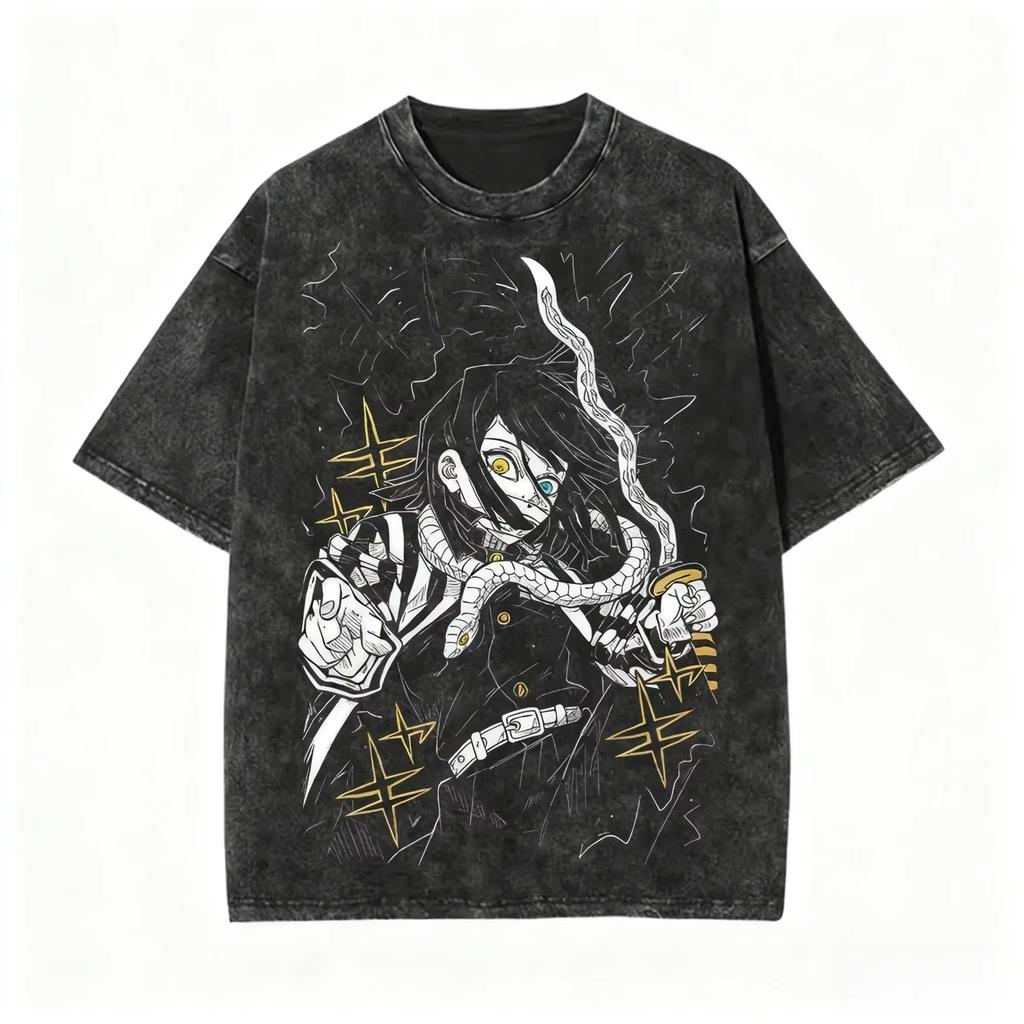 Streetwear Demon Slayer Vintage Washed Graphic TShirt Men Women Cotton Short Sleeve Anime Graphic Tee Casual Tops Yk Tee Shirt
