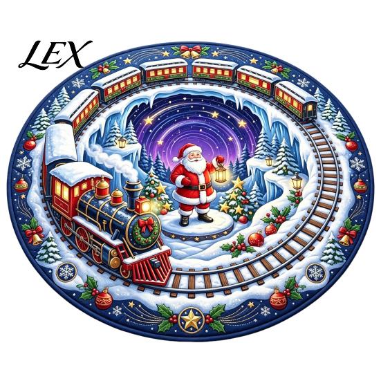 Indoor Decorative Floor Covering Round 3D Christmas Rug, Vortex Optical Illusion Area Santa Snowman Staircase Low Profile Fireplace Mat Depth Pattern,