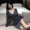 Sexy Underwear Hot Free Ice Silk Large Dress Nightclub Sexy Side Slit Hollow Pajamas