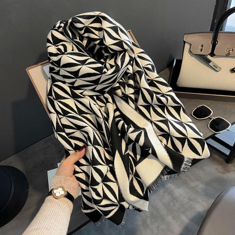 Thickened Shawl Women's Outer Cover Abstract Geometric Imitation Cashmere Shawl Scarf Dual-purpose Winter Warm Women's Scarf Double-sided