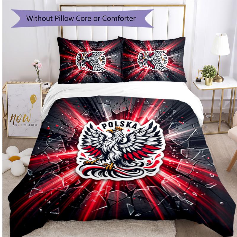 Poland Football Printed Bedding 3 Piece Set Cozy Breathable Bed Cover Set as Housewarming Holiday Gift