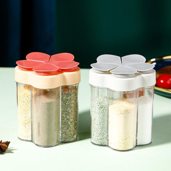 Seasoning Bottle 5-in-1 Transparent Multi-grid Sealed Space-saving Moisture-proof Flip-top Multi-function Salt Sugar Spice Jar Kitchen Tool Cooking