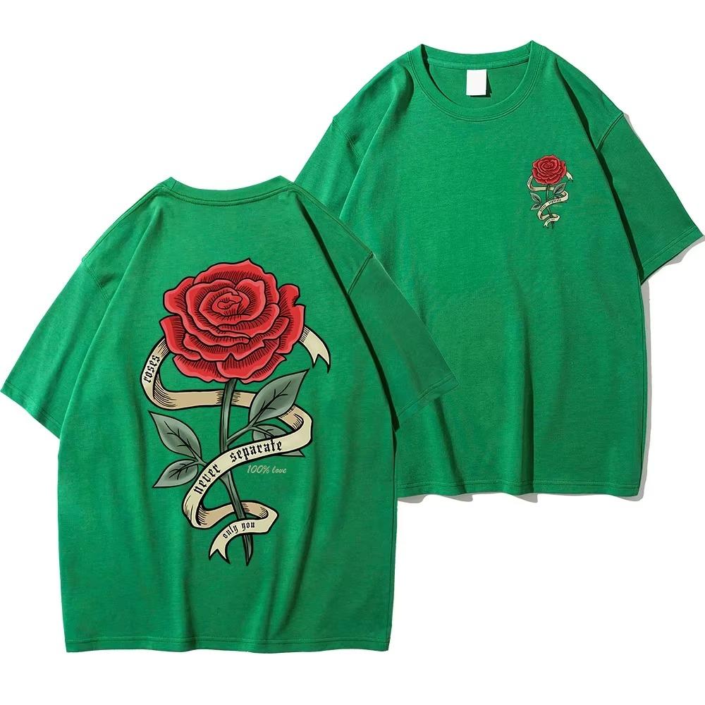 Красные розы, завернутые в ленты, печать одежды, мужская хлопковая дышащая футболка, свободные повседневные футболки большого размера с коротким рукавом