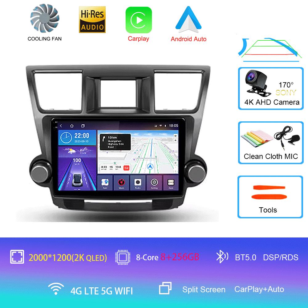 Автомобильное радио Android 14 Carplay Auto для Toyota Highlander 2 XU40 2007-2013 Мультимедиа Видео Плеер Навигация GPS Стерео 2din DSP