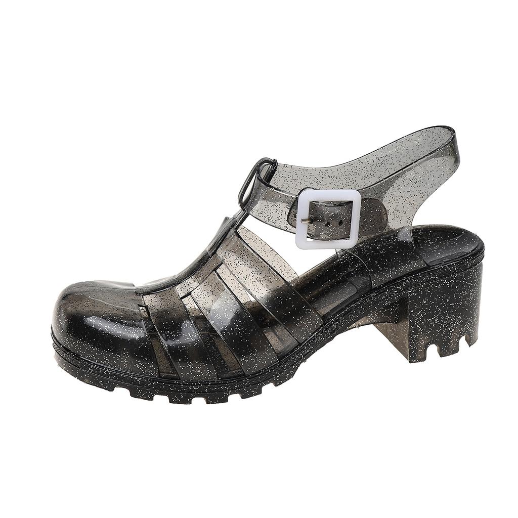 Модная универсальная женская летняя пластиковая обувь на высоком каблуке, противоскользящая, прозрачная, хрустальная обувь-желе, в стиле принцессы, обувь для трансграничной торговли