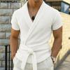 Men V Neck Front Cross Lace-up Semi-Sheer Casual Texture Tops