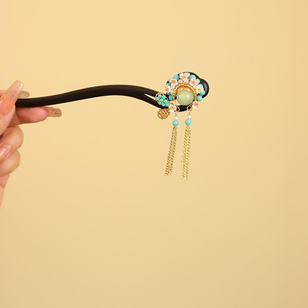 Red New Chinese Style Hair Clip Tassel Hanfu Hairpin Temperament Wooden Hair Stick  Bridal