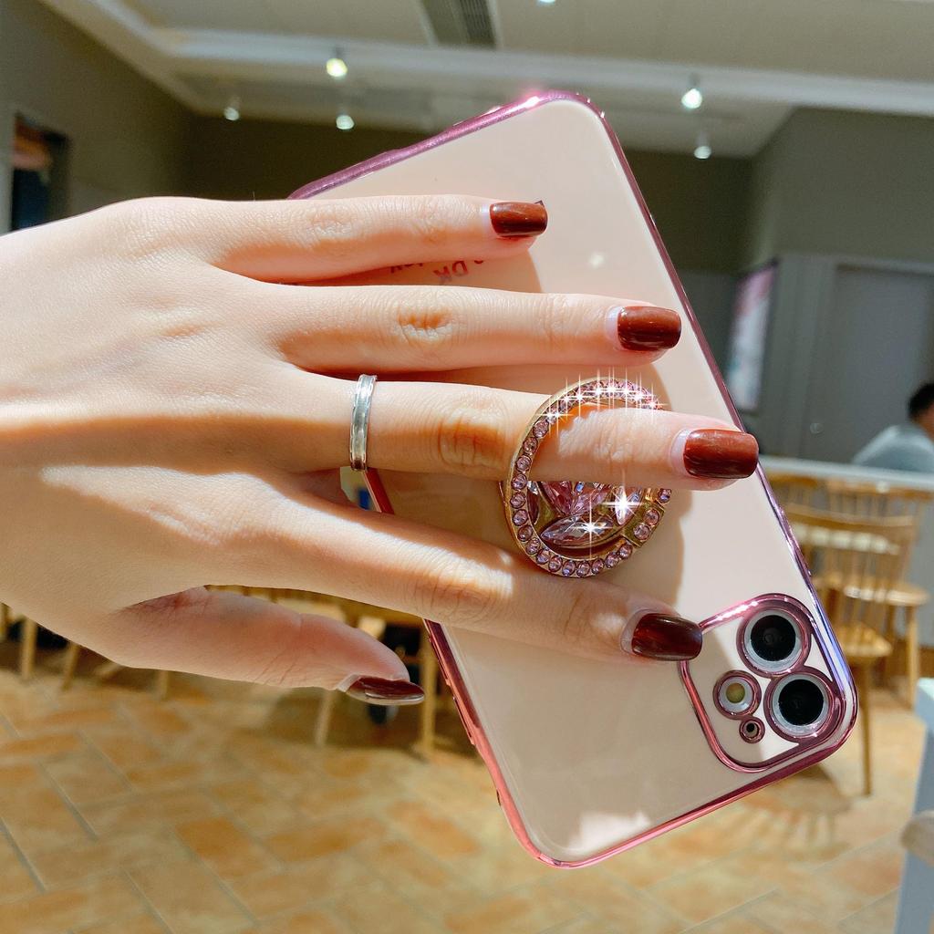 Finger Ring Bling Glitter Diamond Plating Color Bumper Phone Case For iPhone 14 Samsung Huawei Xiaomi Stand Holder Soft Silicone Shockproof Back Cover