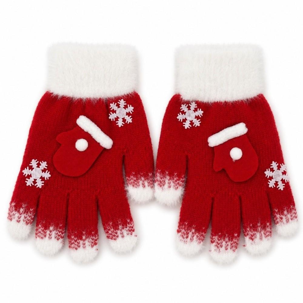 Red Green Winter Knit Mittens Knitted Woolen Full Finger Gloves Christmas Gloves Party Wear