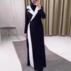 Winter Womens Fashion Color Block Pleated Long Dress A Line High Waist