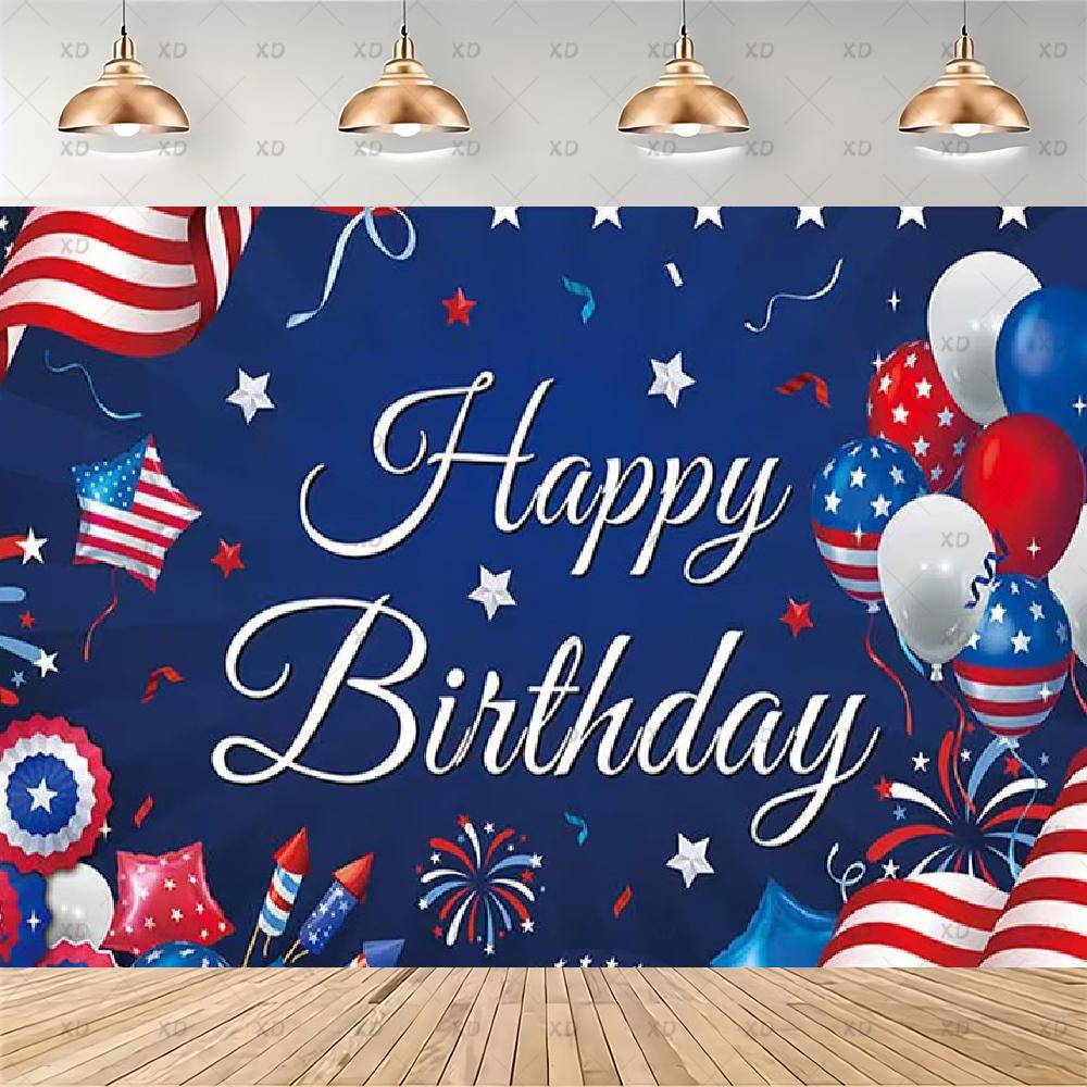American flag photographic backdrop, red, white and blue stripes, vintage truck, party decoration, banner2884