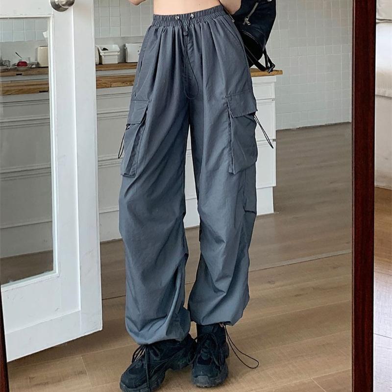 GMXIA Летние розовые шелковые быстросохнущие рабочие брюки женские Tide Cool Street Slim Wide Leg Design Feeling Drawstring Two Wear Dance Брюки