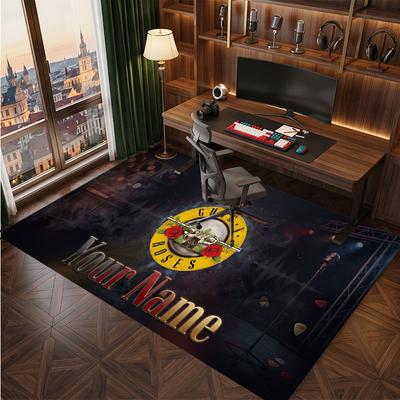 Guns N’ Roses Personalized Crystal Velvet Carpet, Customized Name Text Soft Anti‑Slip Rug for Living Room Bedroom