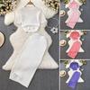 Women's Summer Skirt Set Short Sleeve Crew Neck Crop Top And High Waist Maxi Skirt Set Knitted Two Piece Outfit