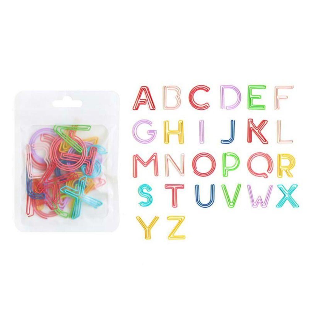 26pcs Hollow Letter Paper Clips Bookmark Photo Tickets Holder Colorful Paper Clamps School