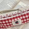 Cute Plaid Pencil Case Sweet Cosmetics Zipper Bag Kawaii Travel Toiletry Pockets  Travel