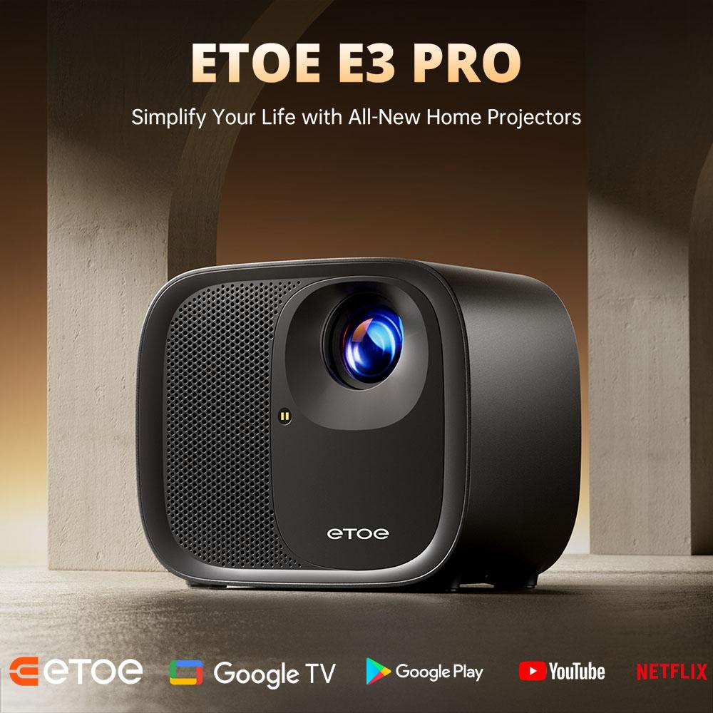 ETOE E3 Pro Smart LED Projector - Native 1080P, 600 ANSI Lumens, Built-in Google TV, Auto Focus & Keystone, Dual 10W Speakers