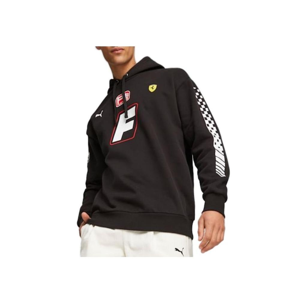 Puma Hooded Letter Print Fitted Long Sleeve Sweatshirt Men Tops Black 621119-01