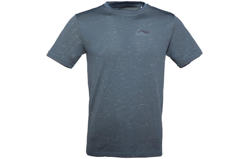 Li Ning T Shirts Men's Blue Crew Neck Moderate Straight Fit ATSR259-5