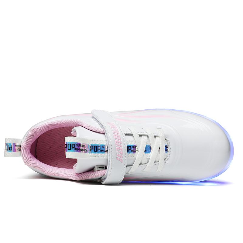 Спортивная обувь для девочек с подсветкой, трущиеся туфли, твердые волшебные патчи, зарядные двухрядные скользящие туфли с колесами