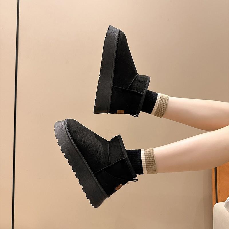 Осенне-зимние короткие зимние сапоги-трубы для женщин, трансграничные, большого размера, плюс, средний каблук, плоская подошва, хлопковые сапоги 35-41