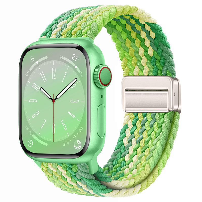Эластичный радужный нейлоновый плетеный ремешок для Apple Watch с магнитной застежкой