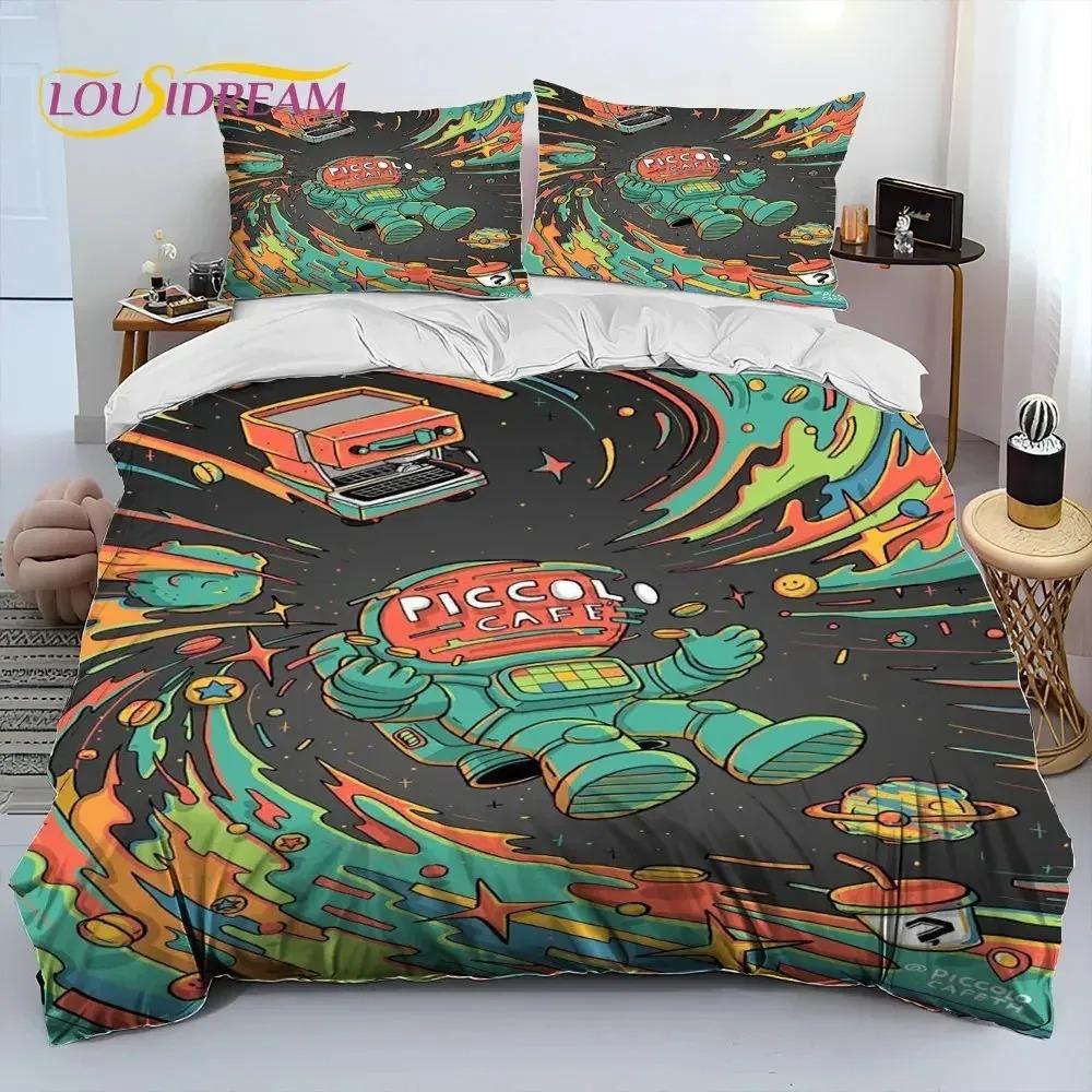 Astronaut Space Cartoon Comforter Bedding Set,Duvet Cover Bed Set Quilt Cover Pillowcase,King Queen Size Bedding Set for Child