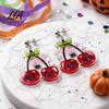 Charming Aesthetic Earrings 1 Pair Acrylic Cherry for Women, 2D Fruit Dangle Drop Trendy Accessories with Spider Web And Bow, Punk Jewelry Halloween
