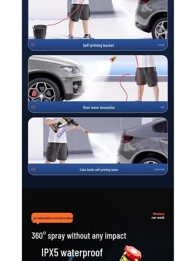 Портативный беспроводной пистолет для мойки автомобиля высокого давления с аккумулятором