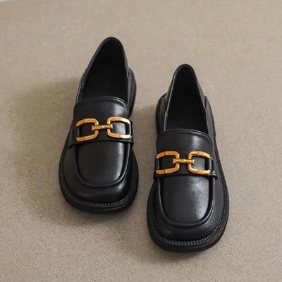 Женские лоферы из мягкой кожи в английском стиле, осенние, черные, модные, на толстой подошве, слипоны, кожаная полоска, квадратная пряжка