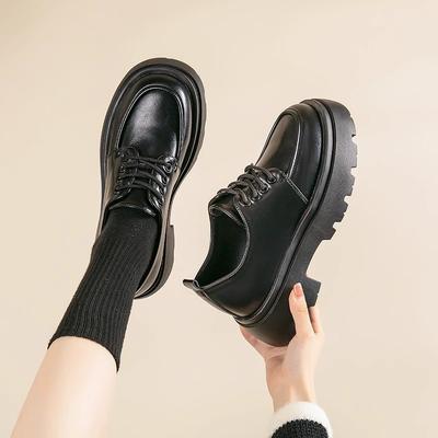 Черные маленькие кожаные туфли женские весенние новые на толстой подошве универсальные на мягкой подошве одинарные туфли туфли туфли