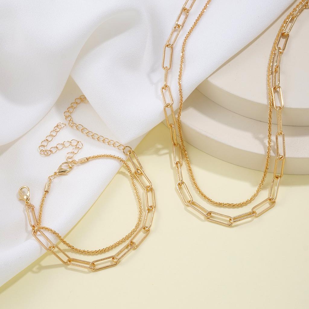 17KM Комплект из 2 предметов, блестящая сверкающая цепочка на ключицу, ожерелье, браслет, комплекты ювелирных изделий для женщин, минималистичные свадебные аксессуары для вечеринок