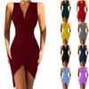 Womens Wrap V Neck Split Wrap Elegant Ruched Cocktail Party Midi Dress Banquet Dress