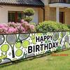Happy Birthday Fence Banner Tennis Racket Crown Outdoor Yard Decor