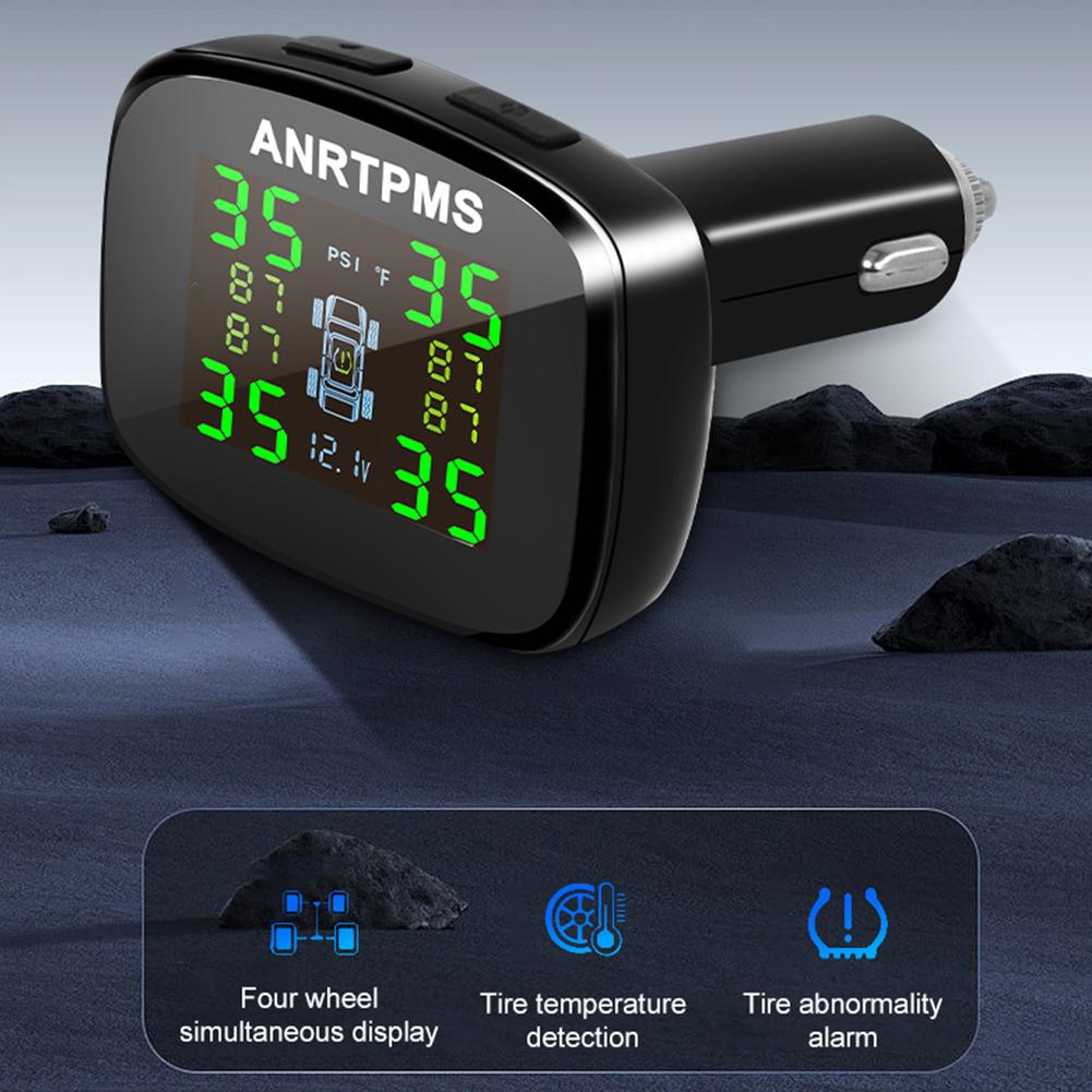 Прикуриватель Монитор температуры шин Универсальный TPMS с 4 датчиками USB Type-C TPMS Система контроля давления в шинах автомобиля с сигнализацией