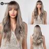 Длинный волнистый синтетический парик с челкой, Омбре, серо-коричневый, мелированные волосы, косплей, повседневный натуральный парик для женщин, парик из термостойкого волокна