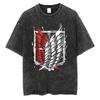 Мужские футболки Харадзюку с аниме-принтами Streetwear Винтажные Хлопковые футболки Оверсайз с кислотной стиркой Свободные Топы с коротким рукавом Футболки