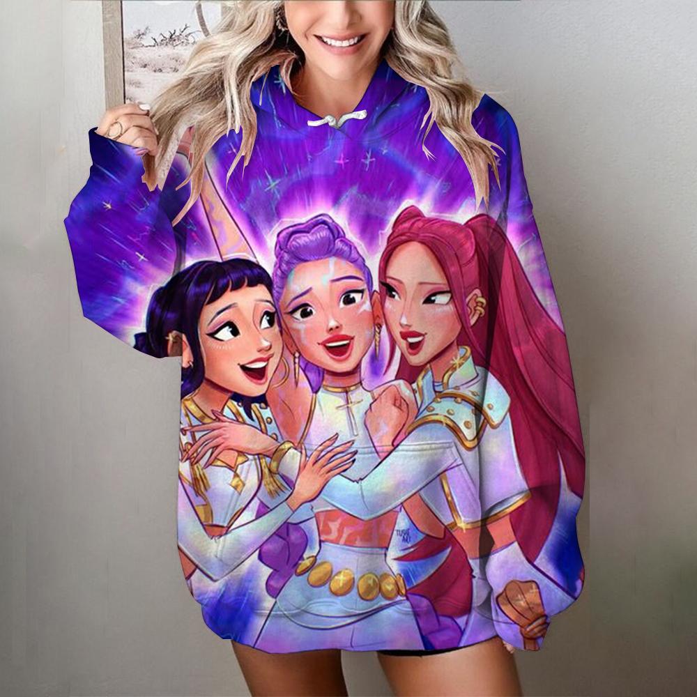 Женский свитшот с принтом KPop Demon Hunter, мягкий, повседневный, свободный, в стиле ретро, женская толстовка 2025