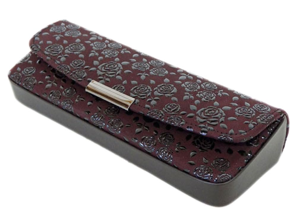 Inden H Glasses Case Hard Type 4206 Purple Deerskin x Black Lacquer Rose Small Pattern [Inden-ya]