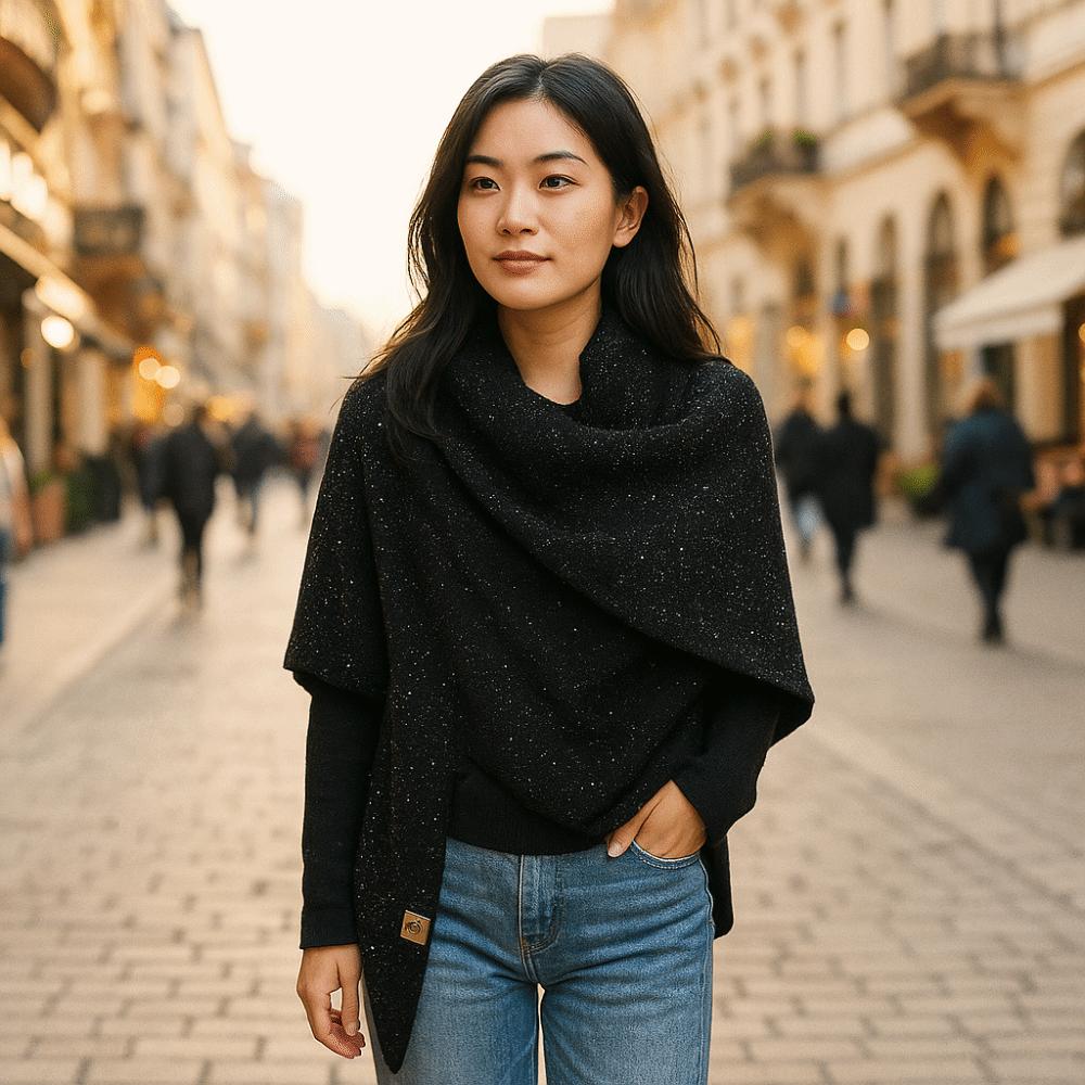 Thermal Sequin Triangular Scarf Winter Warm Neck Protection Knitted Scarf Mongolian Poncho