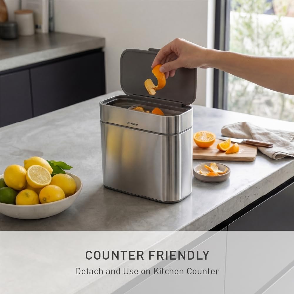 Контейнер для компоста Simplehuman, 4 литра (4L) объем, с крышкой, мусорное ведро из нержавеющей стали (simplehuman CW1645)