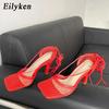Fashion Eilyken Spring Women Pumps Mesh Sandals Shoes Female Square Toe High Heel Lace Up Cross-tied Stiletto Hollow tacones de mujer
