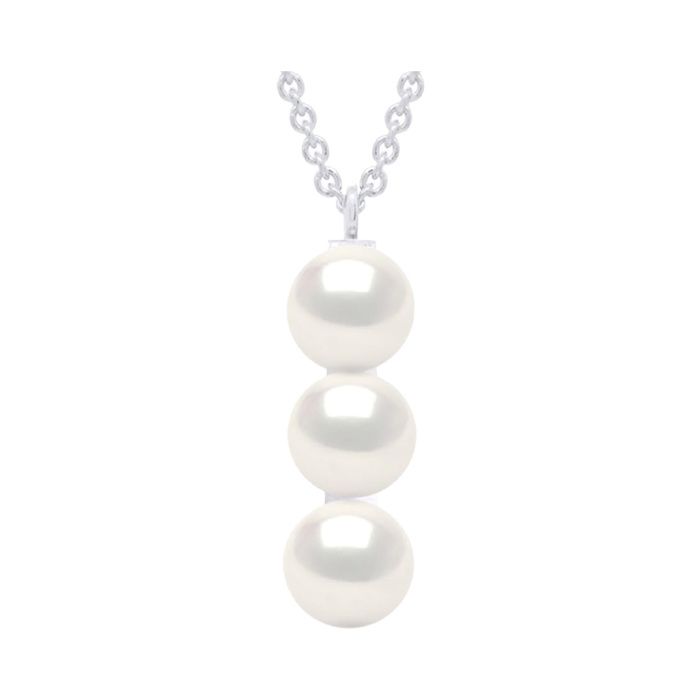 Collier - PEARLS & COLORS - Collier Trois Perles - Perle d'eau douce 5-6 mm - Blanche - Argent 925