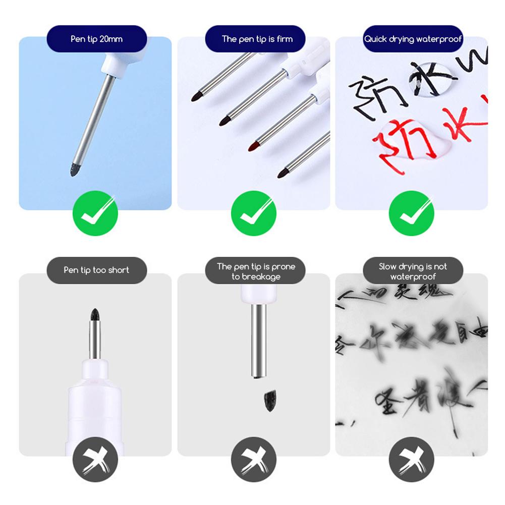 4pcs/Set Deep Hole Marker Pens,2cm Waterproof Long Head Markers, For Metal Carpenter Red/Black/Blue/Green Ink Woodworking Tools